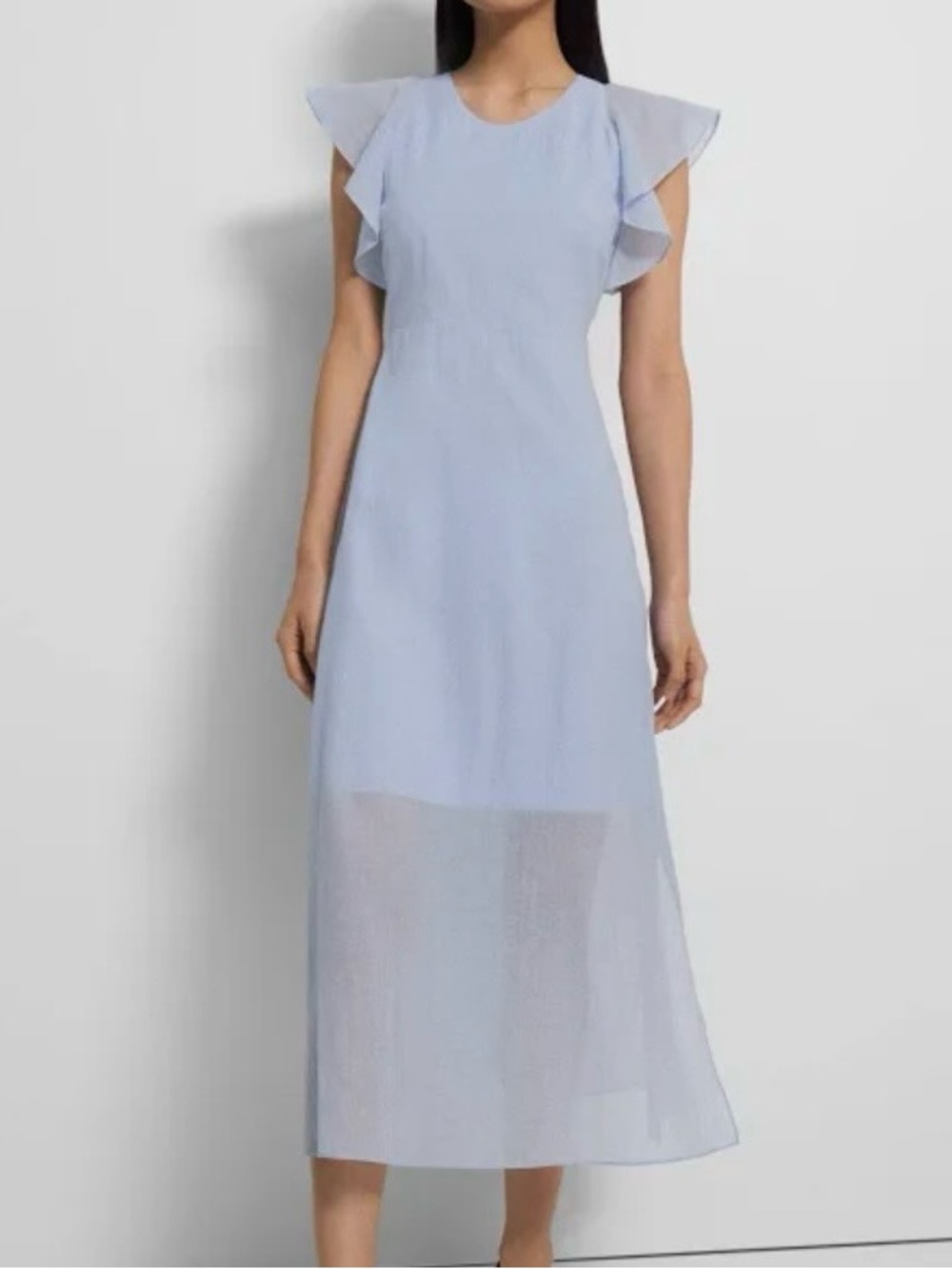 Theory Light Blue Ruffle Sleeve Midi Dress